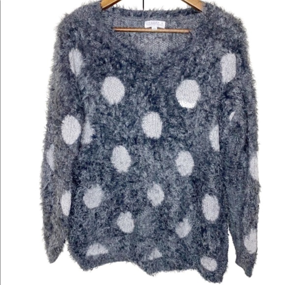 Joseph A Eyelash Soft Cozy Polka Dot Gray Sweater - Picture 2 of 8